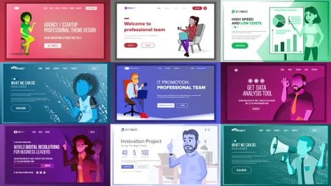 Main Web Page Set Design Vector. Website Business Reality. Landing Template Stock-Illustration