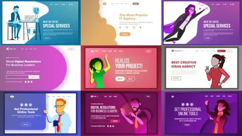 Main Web Page Set Design Vector. Website Business Reality. Landing Template Illustrazione stock