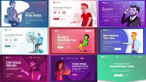 Main Web Page Set Design Vector. Website Business Graphic. Landing Template Illustrazione stock