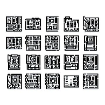 Mainboard circuit collection for computer technology icons イラスト素材