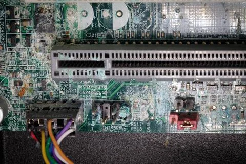 The mainboard of a computer is corroded due to water penetration 写真素材