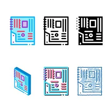 Mainboard motheboard computer part color icon stylized vector Stock Illustration