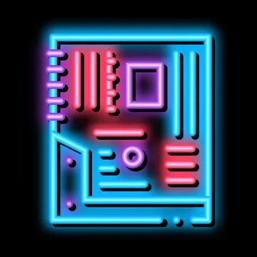 Mainboard motheboard computer part neon glow icon illustration Stock Illustration