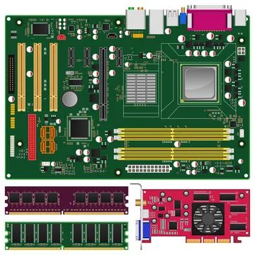 Mainboard,Memory and Graphics Card Stock Illustration