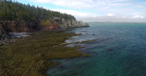 Maine Coast Flyover, Atlantic Ocean, Fall Autumn, Aerial Stock Footage