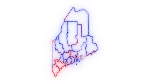 Maine county map red blue election outline white background seamless loop Stock Footage 343867797
