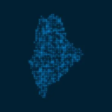 Maine dotted glowing map. Shape of the us state with blue bright bulbs. Vec.. Stock Illustration