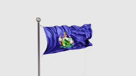 Maine Flag  Animation Loop Include Alpha 3D Rendering Video stock 283058713