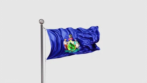 Maine Flag  Animation Loop Include Alpha 3D Rendering Video stock 312077980