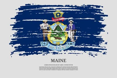 Maine flag with brush stroke effect and information text poster, vector Illustrazione stock