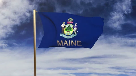 Maine flag with title waving in the wind. Looping sun rises style.  Animation Stock-Footage 48165546