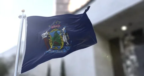 Maine flag waving-seamless-loop-4k-60fps Stock Footage 345038380