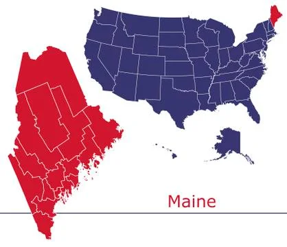 Maine map counties vector with USA map Stock Illustration