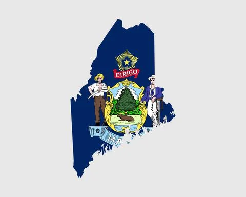 Maine Map Flag. Map of ME, USA with the state flag Stock Illustration