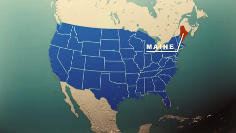 Maine Map Highlight USA 3D Political Globe Animation Stock Footage 313462459