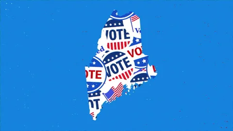 Maine Map with Vote Pattern on Blue Background Видео 347177402