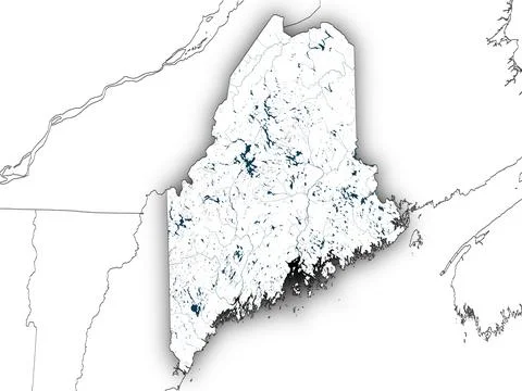 Maine shape with state borders, white map Illustrazione stock