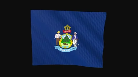 Maine state flag waving on black background seamless loop 스톡 동영상 344677187