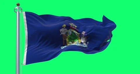 Maine state flag waving in the wind on green screen Stock Footage 254843172
