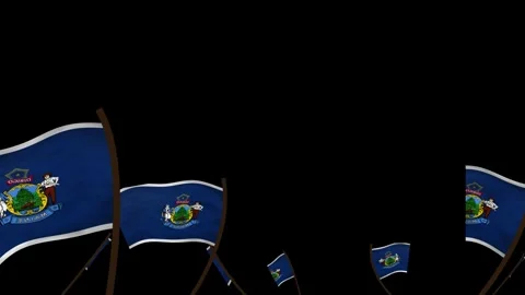 Maine State Flags Waving Crowd. Realistic 4K 60fps Seamless Loop Stock Footage 338405968