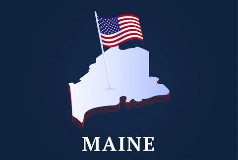 Maine state Isometric map and USA national flag 3D isometric shape of us stat Stock Illustration