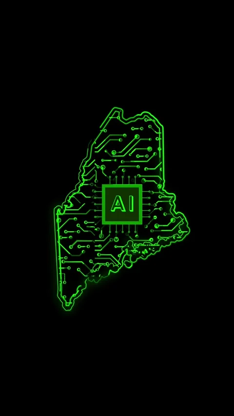 Maine State Map AI Chipset Technology Opener 스톡 동영상 337184227