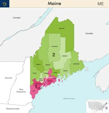 Maine state map with counties borders and congressional districts Stock Illustration