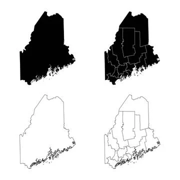 Maine State Outline and Solid Fill Map Set. Stock Illustration