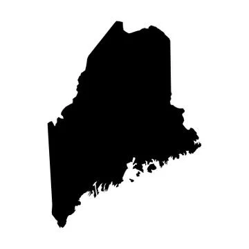 Maine, state of USA - solid black silhouette map of country area. Simple flat Stock Illustration