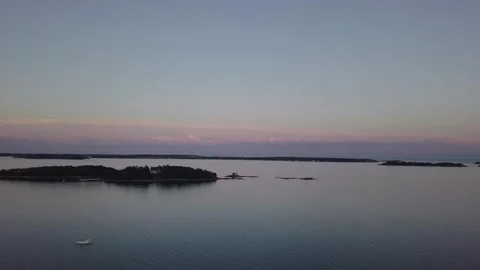 Maine Sunset over Sailboats and Ocean - Drone 4K Stock Footage