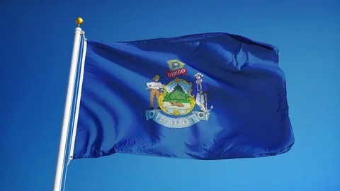 Maine (U.S. state) flag in slow motion seamlessly looped with alpha Stock Footage 70146443