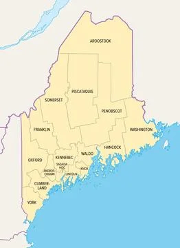 Maine, U.S. state subdivided into 16 counties, political map Stock Illustration
