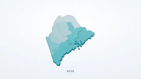 Maine USA 3D isometric state map with county borders rotating on a clean white Stock Footage 340404538