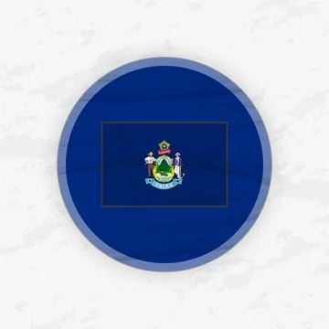Mainer Flag in a Circular Emblem Design, Abstract Round Sticker Illustration. Stock Illustration