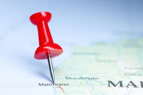 Mainfirano, Madagascar pin on map Foto stock