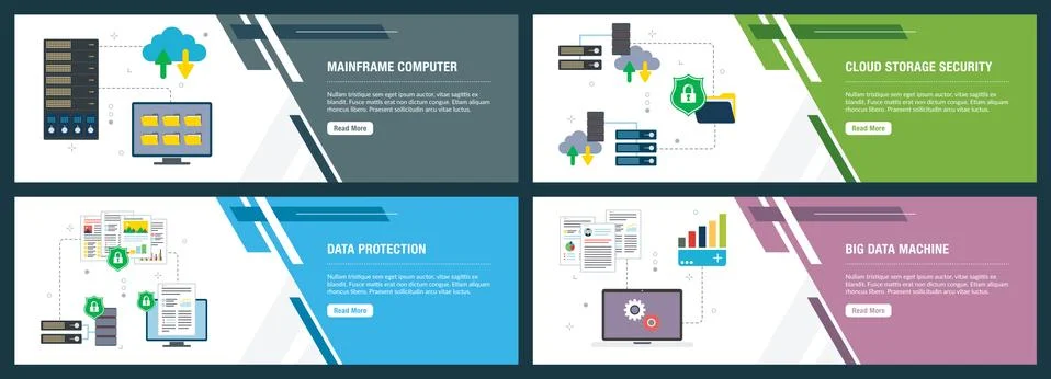 Mainframe computer, cloud storage security,  data protection,  big data machi Stock Illustration