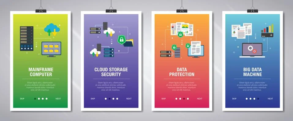 Mainframe computer, cloud storage security,  data protection,  big data machi Stock Illustration