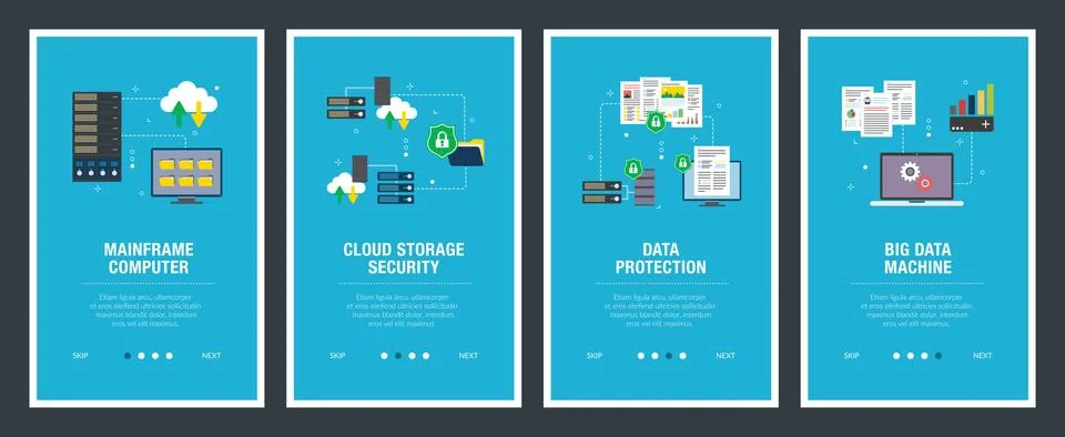 Mainframe computer, cloud storage security,  data protection,  big data machi Stock Illustration