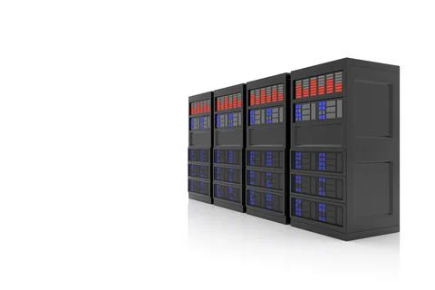 Mainframe isolated on white background. 3D rendering. Illustrazione stock