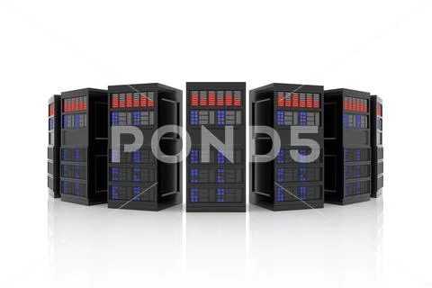 Mainframe isolated on white background. 3D rendering. Illustrazione stock