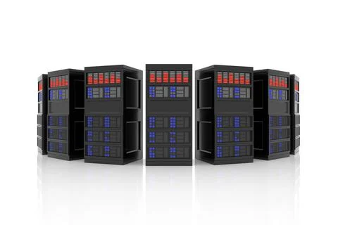 Mainframe isolated on white background. 3D rendering. Illustrazione stock