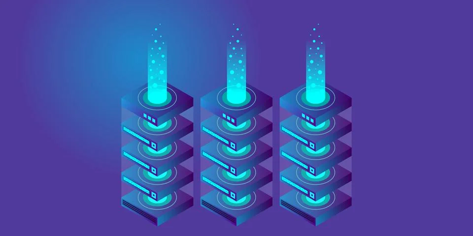 Mainframe, powered server, high technology concept, data center, cloud data s Illustrazione stock