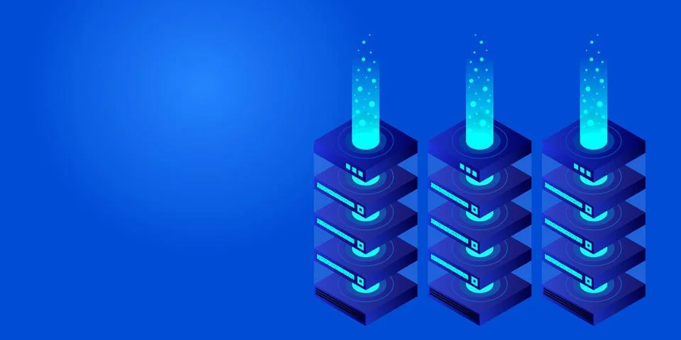 Mainframe, powered server, high technology concept, data center, cloud data s Stock Illustration