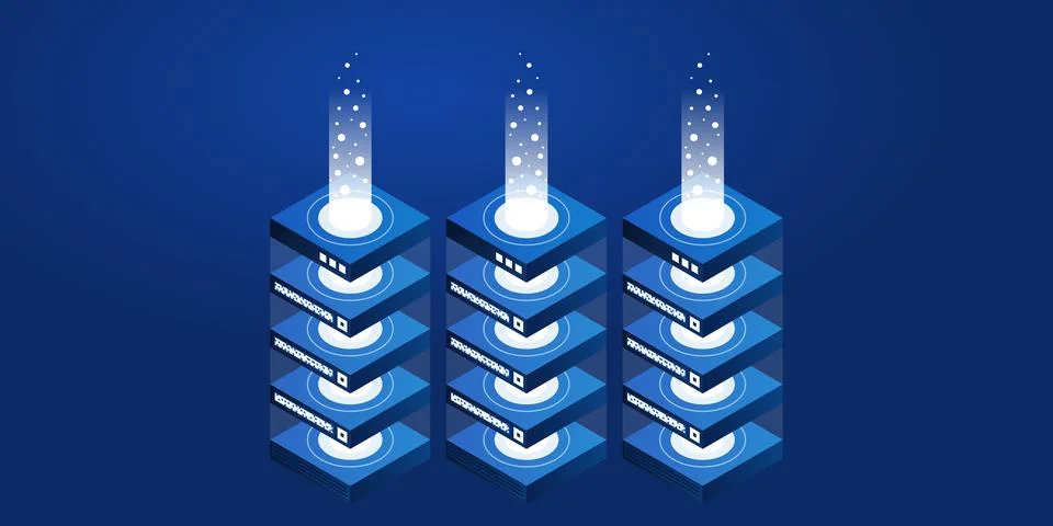 Mainframe, powered server, high technology concept, data center, cloud data s Stock Illustration