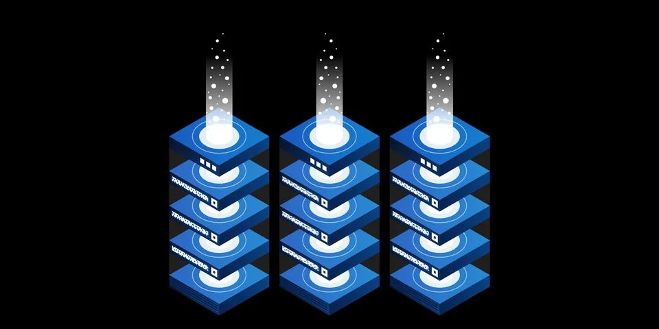 Mainframe, powered server, high technology concept, data center, cloud data s Stock Illustration