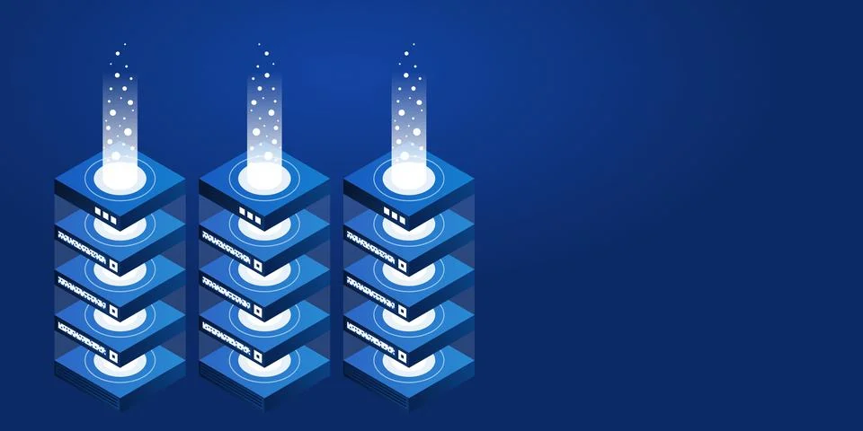 Mainframe, powered server, high technology concept, data center, cloud data s Illustrazione stock