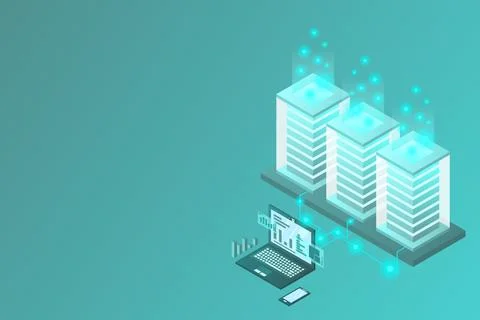 Mainframe, powered server, high technology concept, data center, cloud data s Stock Illustration