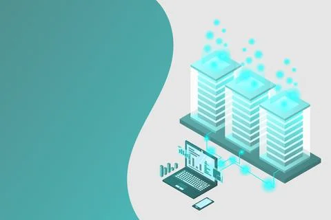 Mainframe, powered server, high technology concept, data center, cloud data s Stock Illustration