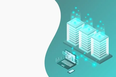 Mainframe, powered server, high technology concept, data center, cloud data s Stock Illustration