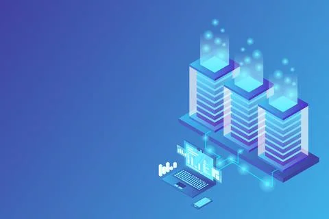 Mainframe, powered server, high technology concept, data center, cloud data s Illustrazione stock